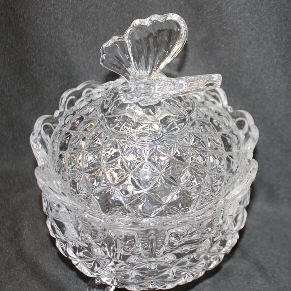 Vintage Bohemia Crystal Butterfly Covered Dish Czech Republic Footed Hand Cut - Picture 13 of 13